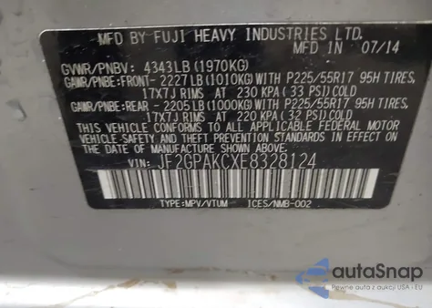 2014 Subaru Xv Crosstrek 2.0I Limited z USA, uszkodzony, nr VIN JF2GPAKCXE8328124